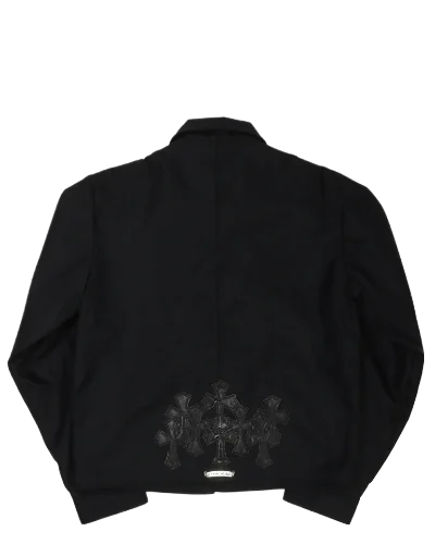 Leather Cross Patch Zip Up Nylon Jacket | Chrome Hearts