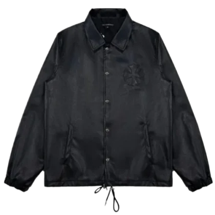 Jet Black Leather Jacket With Shirt Collar | Chrome Hearts