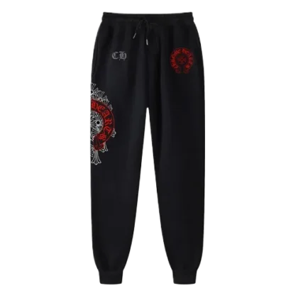 Chrome Hearts Red Horse Shoe Cemetry Cross Dagger Sweatpants/Joggers