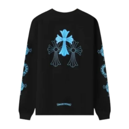 Chrome Hearts Blue Cross Floral Black Long Sleeve T-Shirt