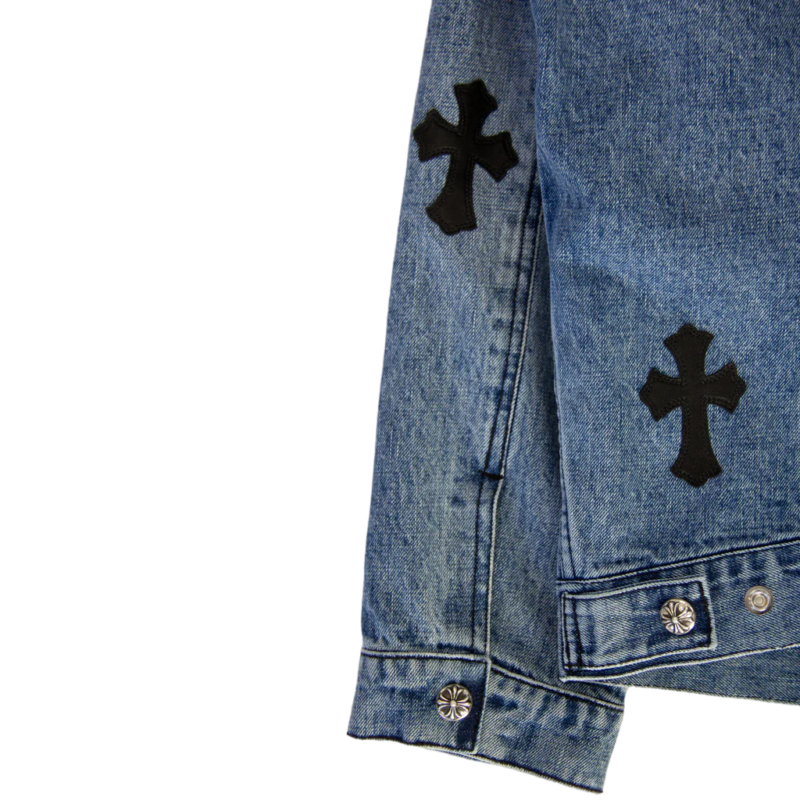 Leather Patch Shearling Blue Denim Trucker | Chrome Hearts