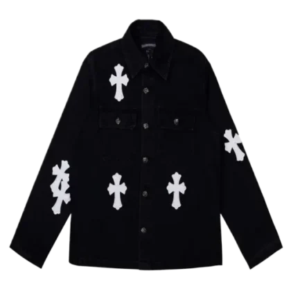 White Leather Patch Denim Jacket | Chrome Hearts