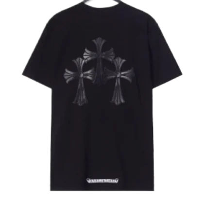 Chrome Hearts 3 Leather Cross Patch Black T-Shirt