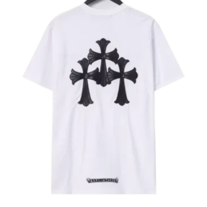 Chrome Hearts Black Leather Cross White T-Shirt