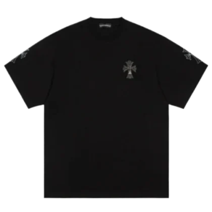 Chrome Heart Black Leather Cross Patch T-Shirt