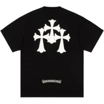 Chrome Hearts White Leather Cross Black T-Shirt