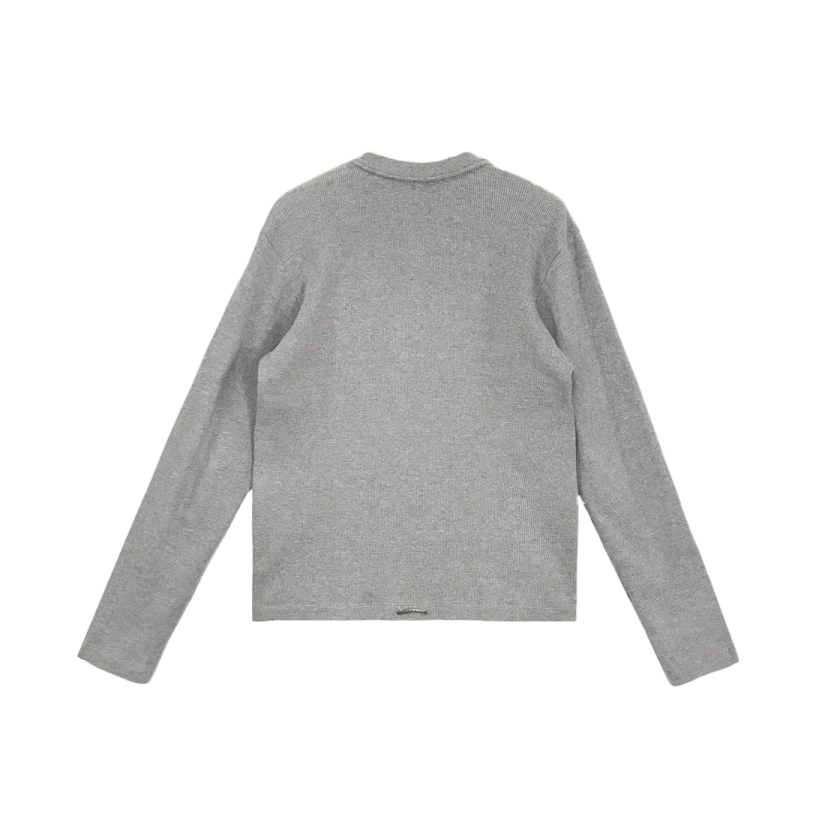 Gray Thermal Silver Buttons with Leather Cross Patch Long Sleeve Tshirt