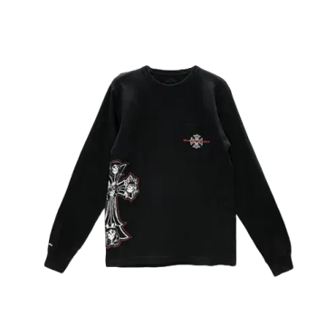 Gun Roses Black Cross Embroidery Logo Long Sleeve T-shirt