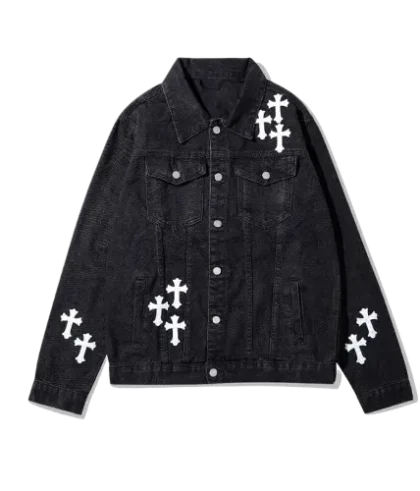 White Cross Patch Denim Jacket | Chrome Hearts