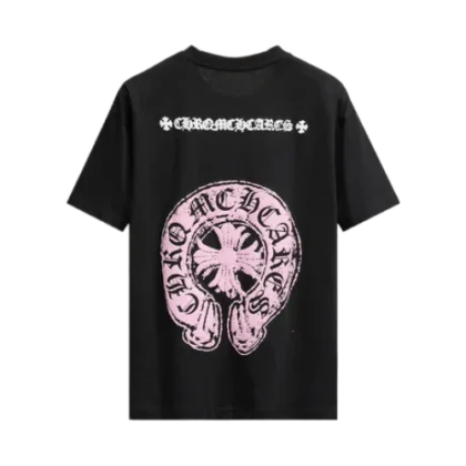 Stylish Chrome Hearts Pink Logo Drop Sleeve Tee