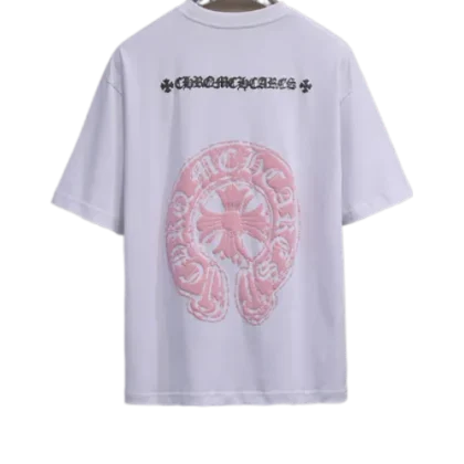 Stylish Chrome Hearts Pink Logo Drop Sleeve Tee