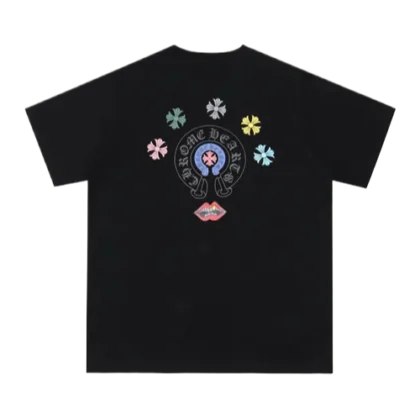 Classic Chrome Hearts Multi Logo and Lips Design Black Tee