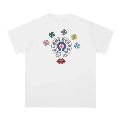 Classic Chrome Hearts Multi Logo and Lips Design White Tee