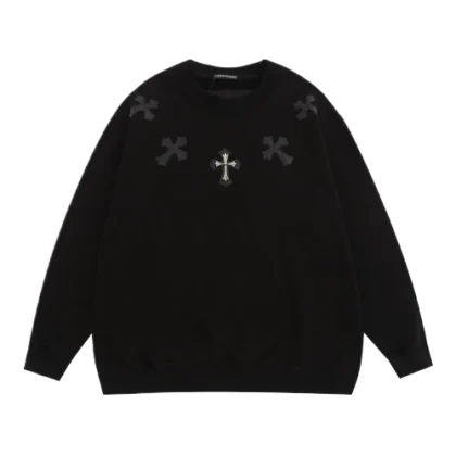 Chrome Hearts 5 Black Leather Patches Sweatshirt