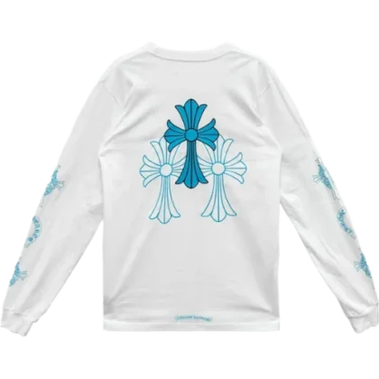 Chrome Hearts Blue Cross Floral White Long Sleeve T-Shirt