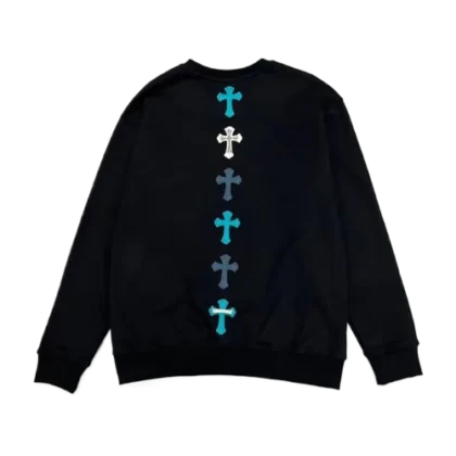 Chrome Hearts Black Sweater with Multiple Blue Cross Patterns