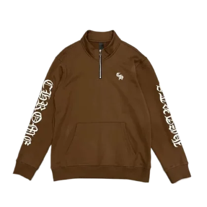 Chrome Hearts Half-Zip Brown Sweatshirt with Detailed Embroidery