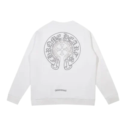 Classic Chrome Hearts 2 Horseshoe Logo White Sweatshirt