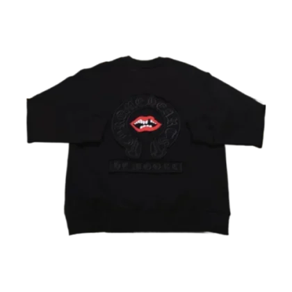 Classic Chrome Hearts Embroidered Lip and Logo Black Sweatshirt