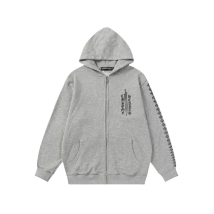 Chrome Hearts Front Logo Grey Zip Up Hoodie