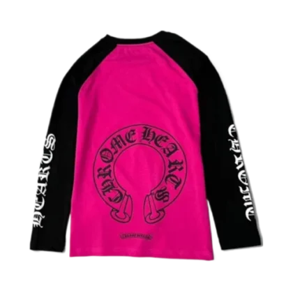 Chrome Hearts White Neck Logo Baseball Long Sleeve Pink Tee