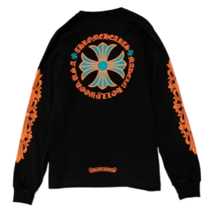 Chrome Hearts Orange Maltese Cross Black Long Sleeve Tee