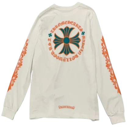 Chrome Hearts Orange Maltese Cross White Long Sleeve T-Shirt