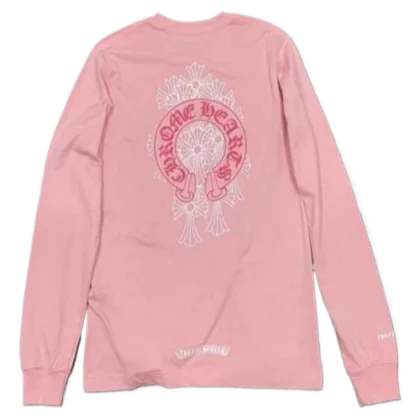 Chrome Hearts Pink Cemetery Cross Long Sleeve T-Shirt