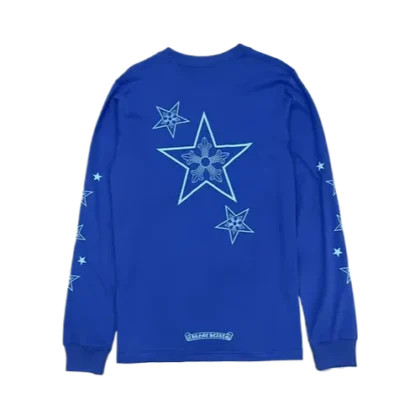 Stylish Chrome Hearts Stars Blue Long Sleeve T-Shirt