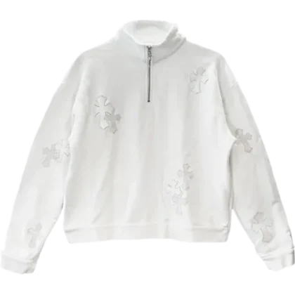 Chrome Hearts White Patent Leather Cross Half Zip Sweatshirt