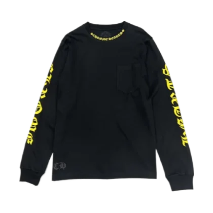 Chrome Hearts Yellow Neck Logo Black Long Sleeve Shirt