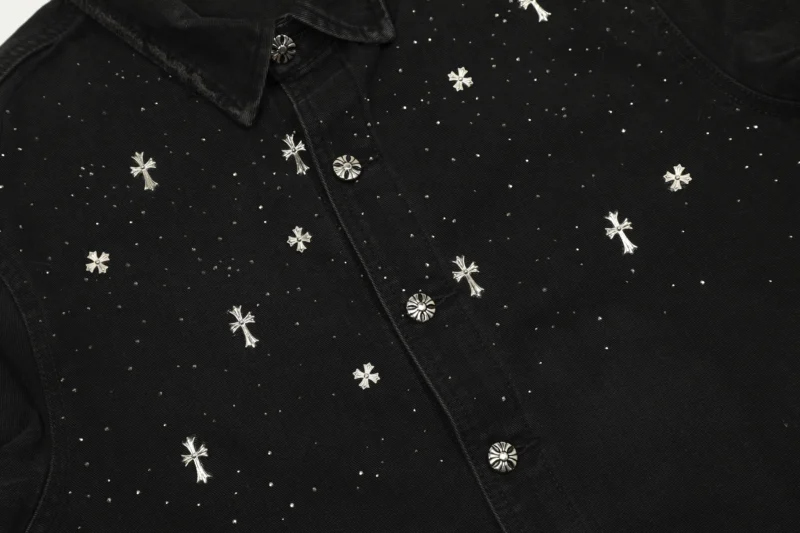 Chrome Hearts Cross Studs Black Denim Shirt