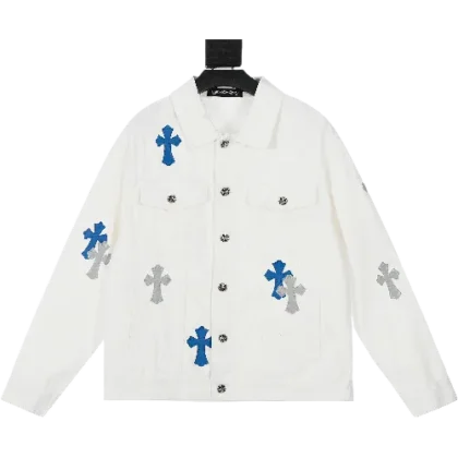 Chrome Hearts White Denim Jacket Blue Gray Patch
