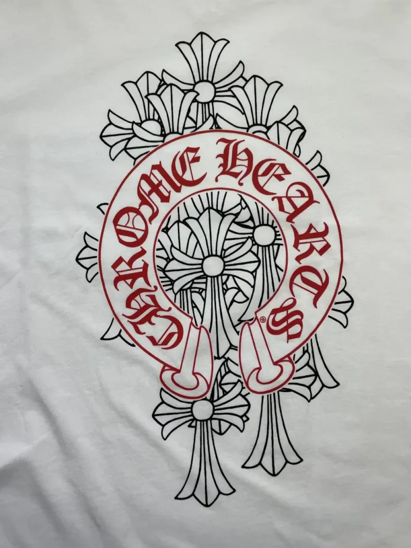 Cemetery Chrome Hearts Cross Red Horseshoe Tee White