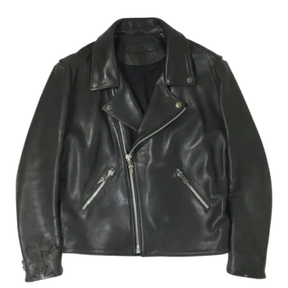 Cross Patch Chrome Hearts Leather Rider Jacket Black
