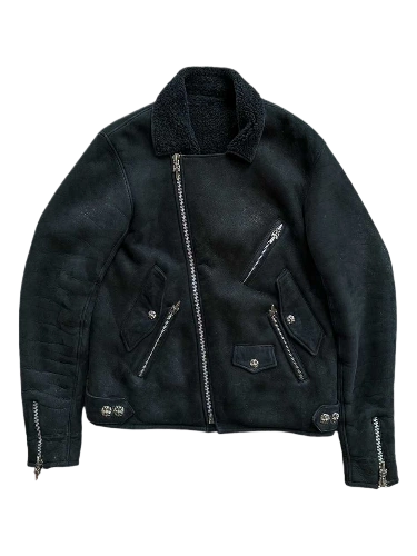 Chrome Hearts Black Shearling Biker Leather Jacket