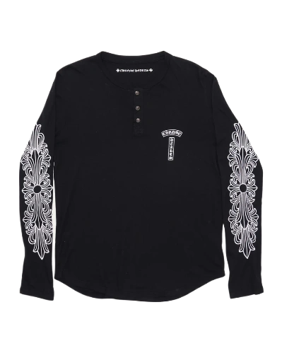 Chrome Heart Long Sleeve Fleur Button T-Bar Henley Tee