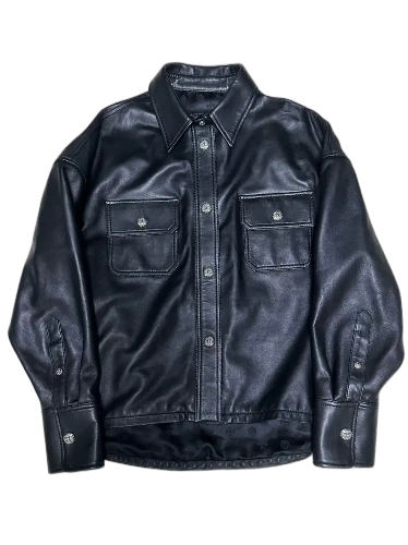 Shirt Style Chrome Hearts Leather Jacket with Silver Buttons