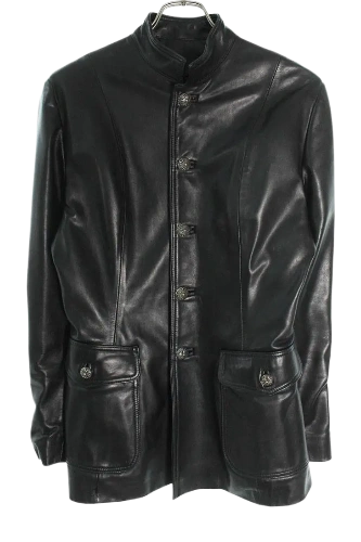Chrome Hearts Stand Collar Cross Ball Button Leather Jacket
