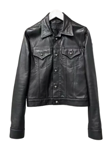 Chrome Hearts Leather Jacket Black Shirt Collar