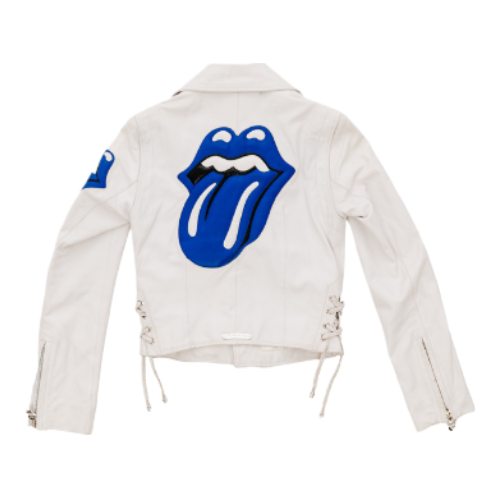 Rolling Stones Blue Lip Chrome Hearts Biker Leather Jacket