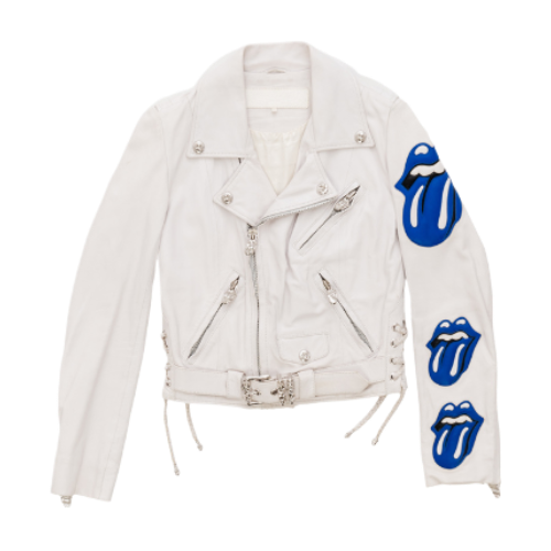 Rolling Stones Blue Lip Chrome Hearts Biker Leather Jacket