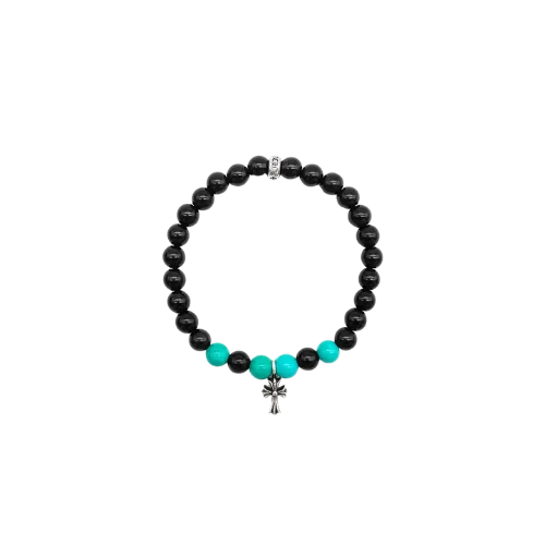 Silver Cross 6mm Beaded Chrome Bracelet