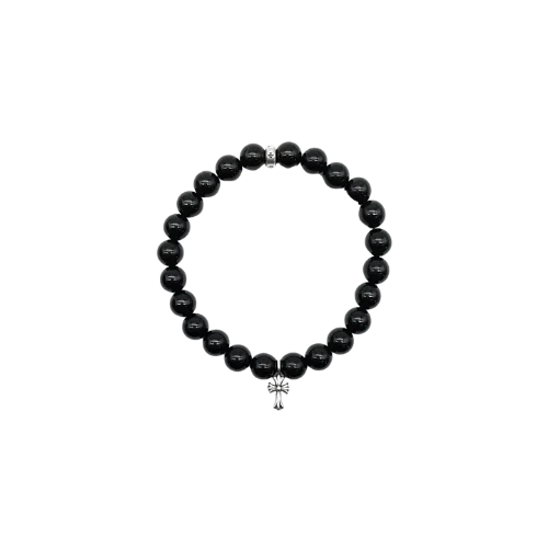 Silver Cross 6mm Beaded Chrome Hearts Braclet