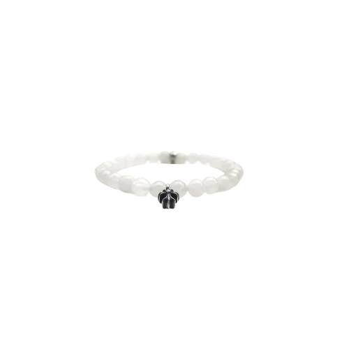 Silver Cross 6mm White Beaded Chrome Hearts Braclet