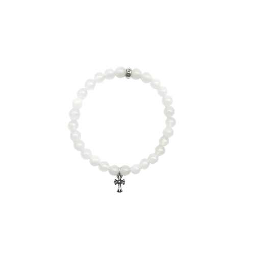 Silver Cross 6mm White Beaded Chrome Hearts Braclet