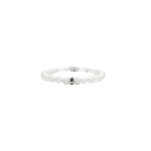 Silver Cross 6mm White Beaded Chrome Hearts Braclet